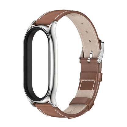 For Xiaomi Mi Band 7 / 7 NFC MIJOBS Plus Genuine Leather Watch Band(Brown SIlver) - Watch Bands by MIJOBS | Online Shopping UK | buy2fix