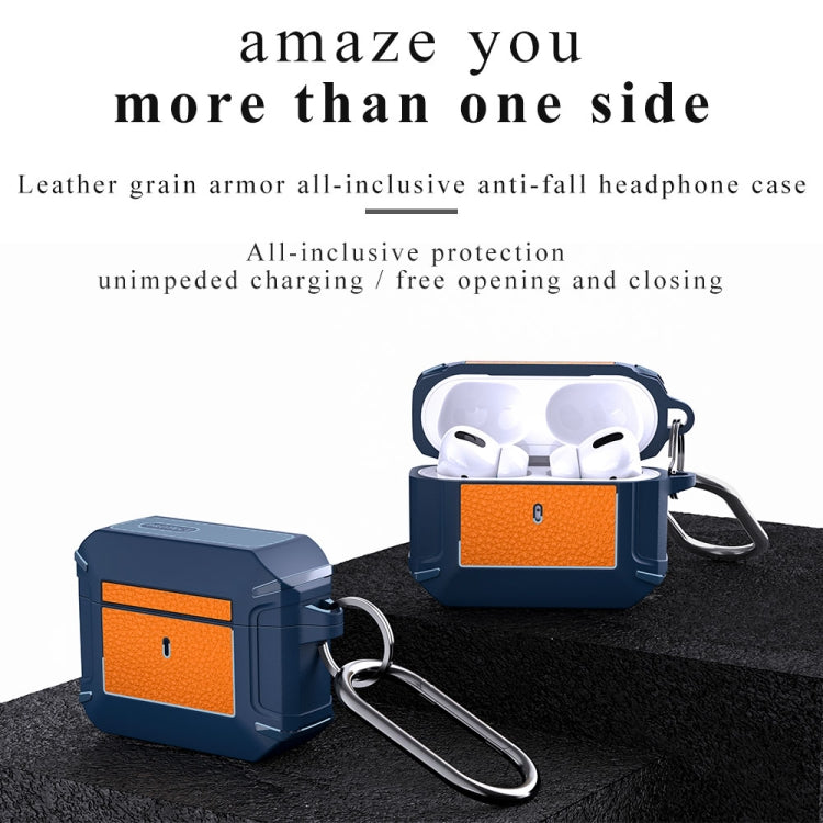 Leather Texture Armor Earphone Protective Case For AirPods Pro(Blue+Brown) - For AirPods Pro by buy2fix | Online Shopping UK | buy2fix