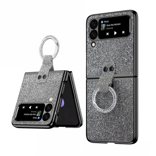 For Samsung Galaxy Z Flip3 5G Ring Buckle Diamond Phone Case with Holder(Silver) - Galaxy Phone Cases by buy2fix | Online Shopping UK | buy2fix