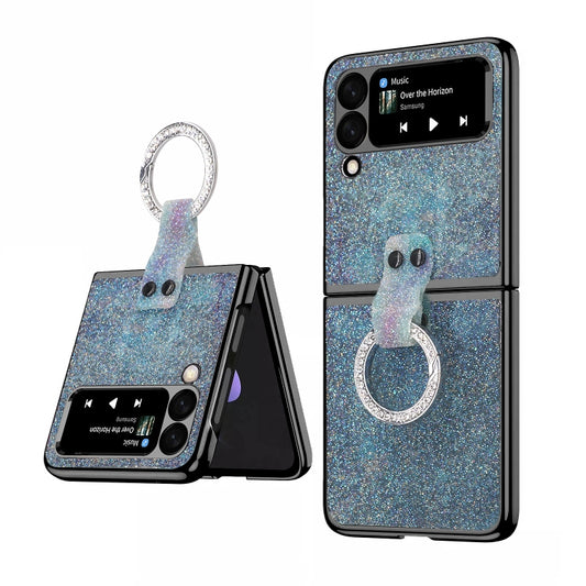 For Samsung Galaxy Z Flip3 5G Ring Buckle Diamond Phone Case with Holder(Light Blue) - Galaxy Phone Cases by buy2fix | Online Shopping UK | buy2fix