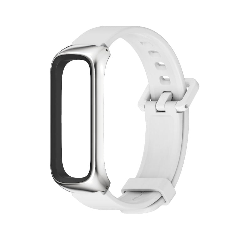 For Samsung Galaxy Fit 2 MIJOBS Metal Case Silicone Watch Band(White Silver) - Watch Bands by MIJOBS | Online Shopping UK | buy2fix