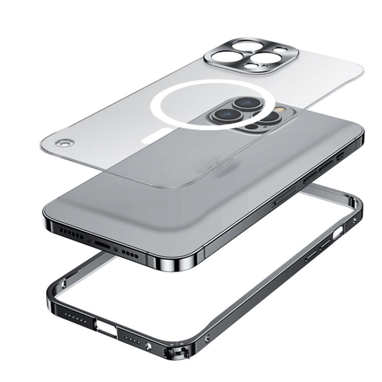 For iPhone 14 MagSafe Magnetic Metal Frame Frosted Phone Case (Silver) - iPhone 14 Cases by buy2fix | Online Shopping UK | buy2fix