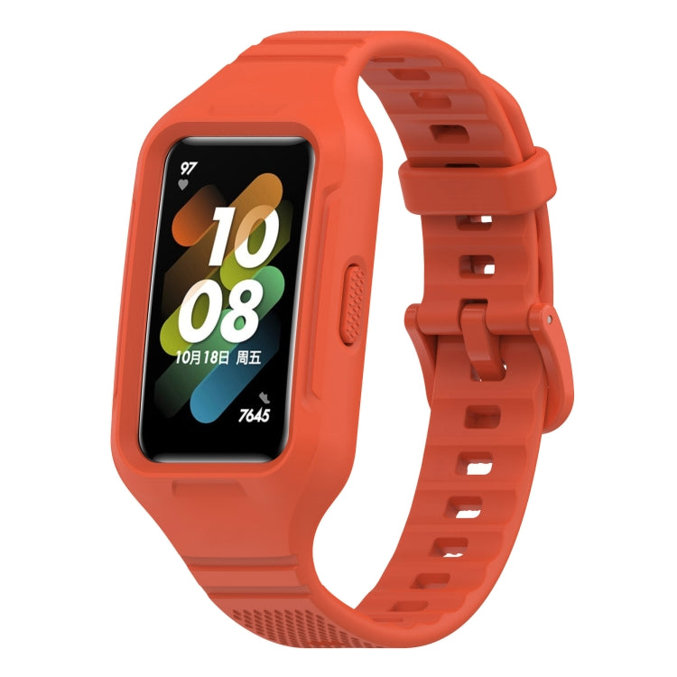 For Huawei Band 8 / Huawei Band 7 / Honor Band 6 Universal Integrated Silicone Watch Band(Red Tea Orange) - Watch Bands by buy2fix | Online Shopping UK | buy2fix