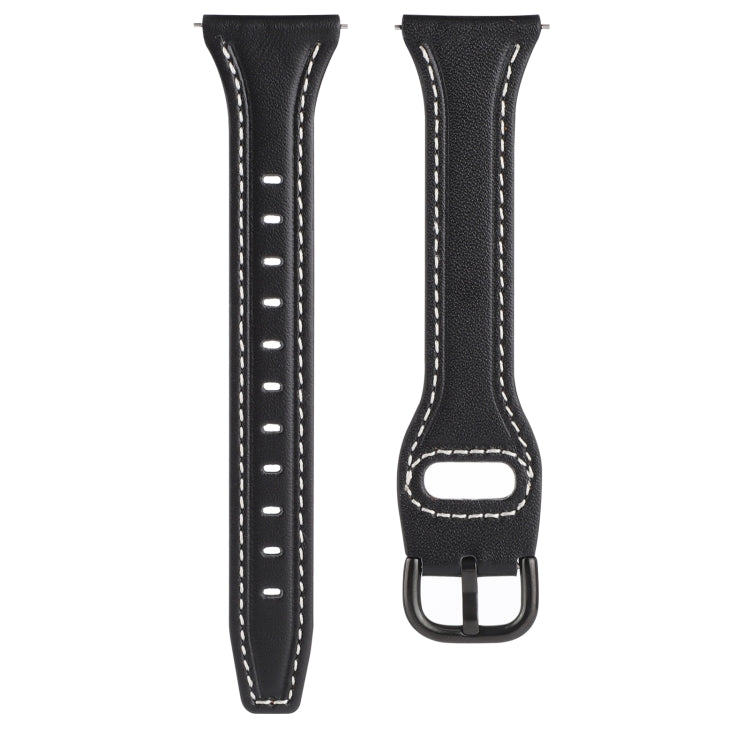 For Samsung Galaxy Watch5 44mm 20mm T-shape Genuine Leather Watch Band(Black+Black) - Watch Bands by buy2fix | Online Shopping UK | buy2fix