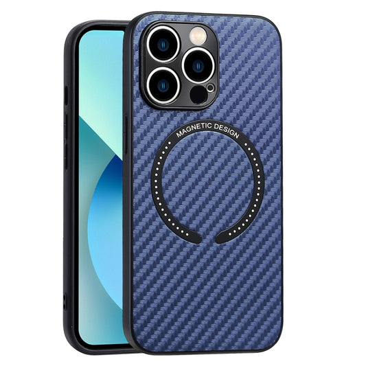 For iPhone 14 Plus MagSafe Magnetic Carbon Fiber Texture Phone Case (Blue) - iPhone 14 Plus Cases by buy2fix | Online Shopping UK | buy2fix