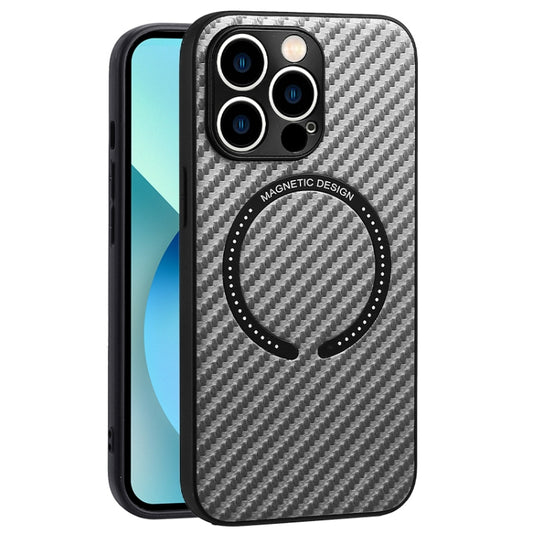 For iPhone 12 Pro Max Carbon Fiber Texture MagSafe Magnetic Phone Case(Silver Grey) - iPhone 12 Pro Max Cases by buy2fix | Online Shopping UK | buy2fix