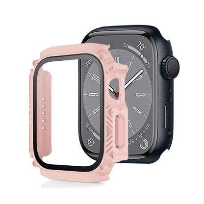 Screen Tempered Glass Film Armor Waterproof Watch Case For Apple Watch Series 8&7 45mm(Pink) - Watch Cases by buy2fix | Online Shopping UK | buy2fix