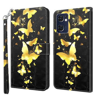 For OPPO Reno7 5G/Find X5 Lite 3D Painting Pattern TPU + PU Leather Phone Case(Gold Butterfly) - OPPO Cases by buy2fix | Online Shopping UK | buy2fix