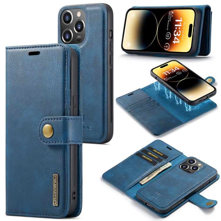 For iPhone 14 Pro Max DG.MING Crazy Horse Texture Detachable Magnetic Leather Case(Blue) - iPhone 14 Pro Max Cases by DG.MING | Online Shopping UK | buy2fix