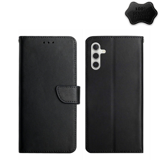 For Samsung Galaxy A04s Genuine Leather Fingerprint-proof Flip Phone Case(Black) - Galaxy Phone Cases by buy2fix | Online Shopping UK | buy2fix