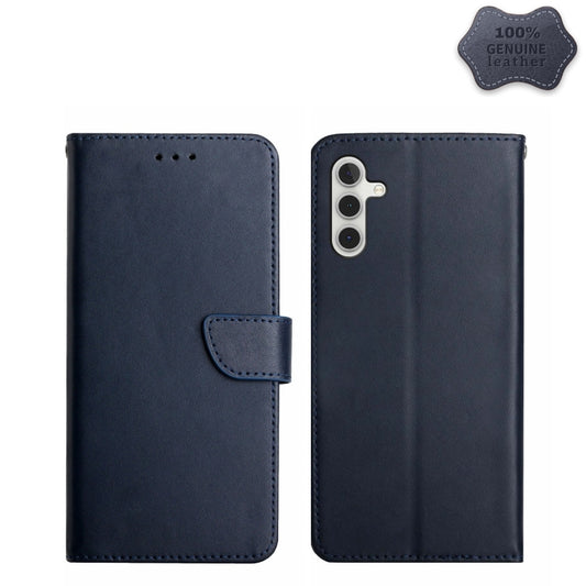 For Samsung Galaxy A04s Genuine Leather Fingerprint-proof Flip Phone Case(Blue) - Galaxy Phone Cases by buy2fix | Online Shopping UK | buy2fix