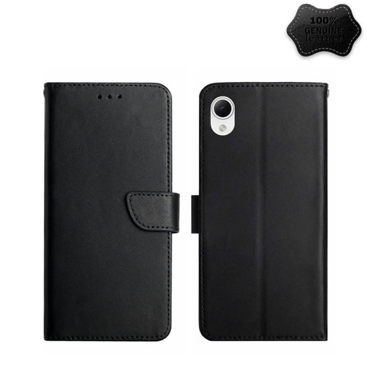 For Samsung Galaxy A23e/A23s Genuine Leather Fingerprint-proof Flip Phone Case(Black) - Galaxy Phone Cases by buy2fix | Online Shopping UK | buy2fix