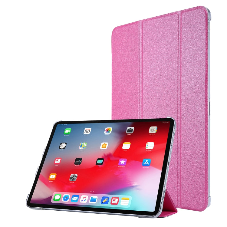 For iPad Air 13 2024 / Pro 12.9 2020 TPU Silk Texture Three-fold Horizontal Flip Leather Tablet Case with Holder(Rose Red) - iPad Pro 12.9 (2020) Cases by buy2fix | Online Shopping UK | buy2fix