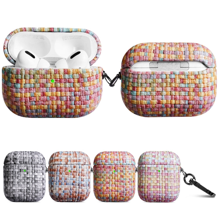 For AirPods 1 / 2 Weave Texture PU Shockproof Earphone Protective Case with Hook(Rainbow) - For AirPods 1/2 by buy2fix | Online Shopping UK | buy2fix