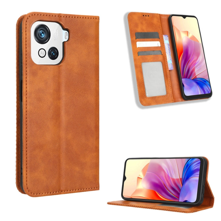 For Blackview OSCAL C80 Magnetic Buckle Retro Texture Leather Phone Case(Brown) - More Brand by buy2fix | Online Shopping UK | buy2fix