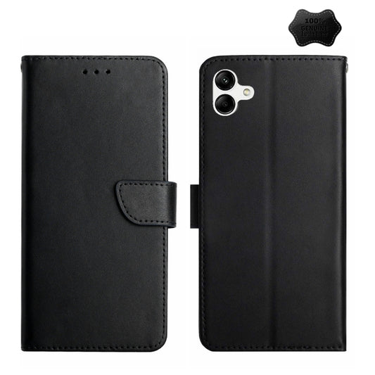 For Samsung Galaxy A04E Genuine Leather Fingerprint-proof Flip Phone Case(Black) - Galaxy Phone Cases by buy2fix | Online Shopping UK | buy2fix