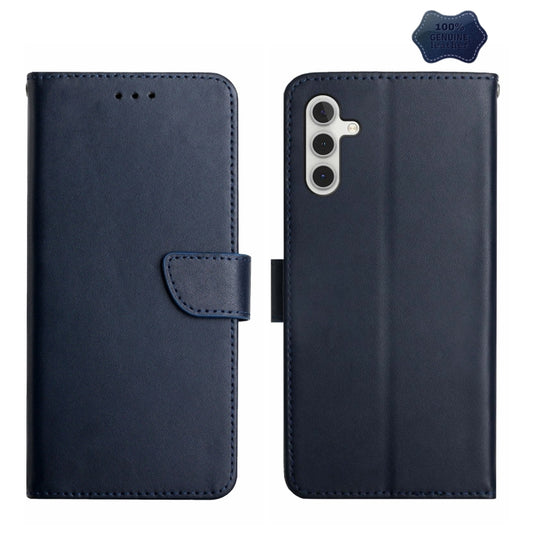 For Samsung Galaxy A14 5G Genuine Leather Fingerprint-proof Flip Phone Case(Blue) - Galaxy Phone Cases by buy2fix | Online Shopping UK | buy2fix