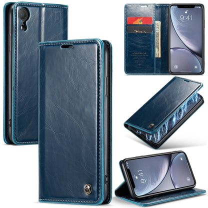 For iPhone XR CaseMe 003 Crazy Horse Texture Leather Phone Case(Blue) - More iPhone Cases by CaseMe | Online Shopping UK | buy2fix