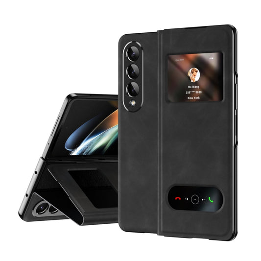 For Samsung Galaxy Z Fold3 5G Mature Window View Flip Leather Phone Case(Black Nappa) - Galaxy Phone Cases by buy2fix | Online Shopping UK | buy2fix