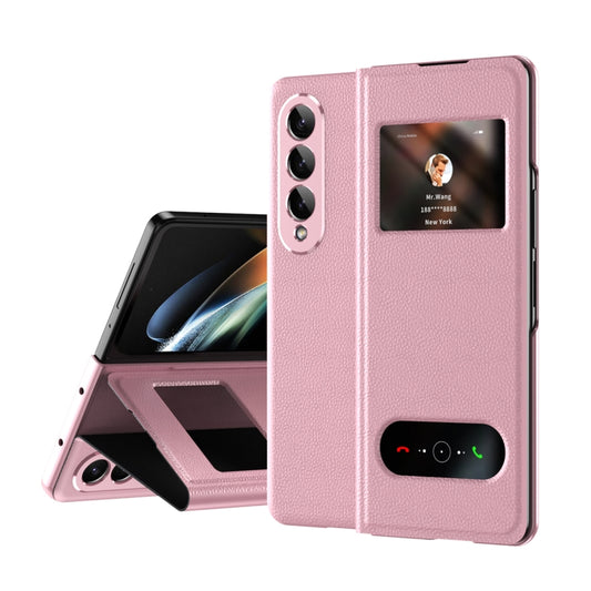 For Samsung Galaxy Z Fold3 5G Mature Window View Flip Leather Phone Case(Pink Lychee) - Galaxy Phone Cases by buy2fix | Online Shopping UK | buy2fix