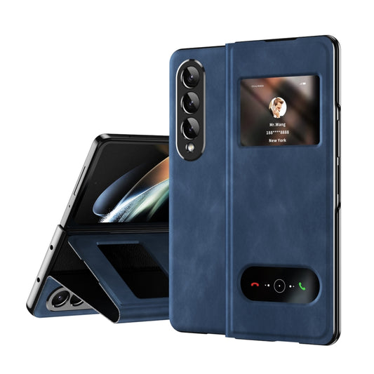 For Samsung Galaxy Z Fold2 5G Mature Window View Flip Leather Phone Case(Blue Nappa) - Galaxy Phone Cases by buy2fix | Online Shopping UK | buy2fix