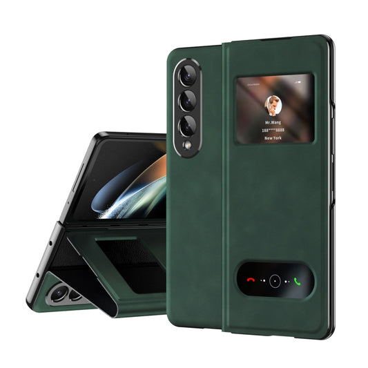 For Samsung Galaxy Z Fold2 5G Mature Window View Flip Leather Phone Case(Green Nappa) - Galaxy Phone Cases by buy2fix | Online Shopping UK | buy2fix