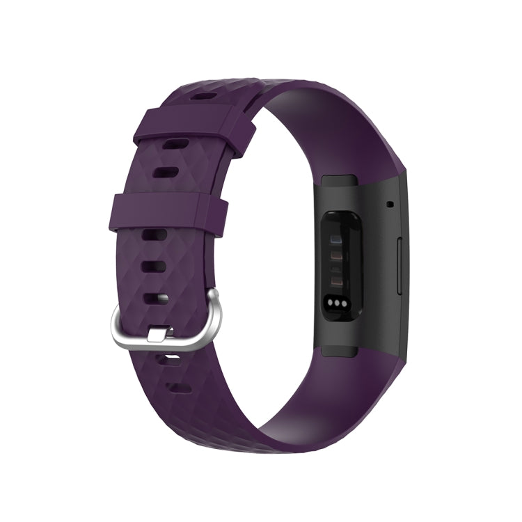 18mm Silver Color Buckle TPU Wrist Strap Watch Band for Fitbit Charge 4 / Charge 3 / Charge 3 SE, Size: S(Dark Purple) - Watch Bands by buy2fix | Online Shopping UK | buy2fix