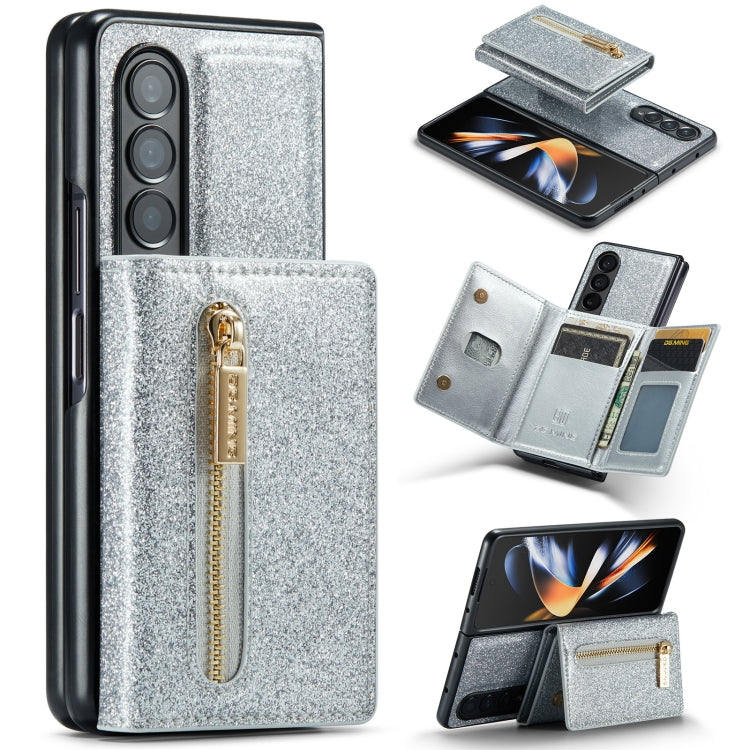 For Samsung Galaxy Z Fold3 5G DG.MING M3 Series Glitter Powder Card Bag Leather Case(Silver) - Galaxy Phone Cases by DG.MING | Online Shopping UK | buy2fix