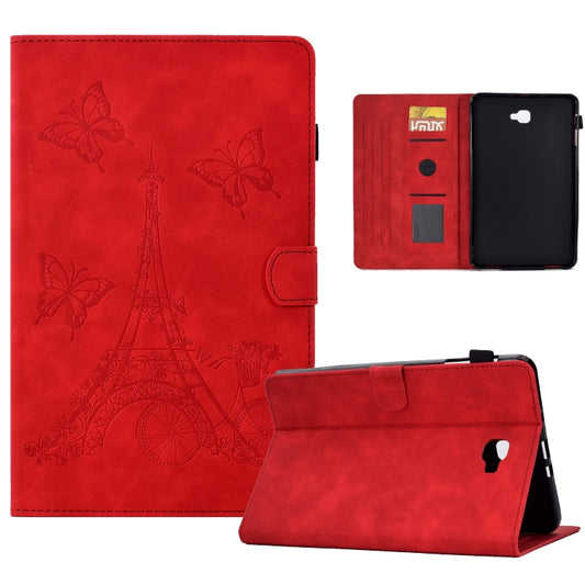 For Samsung Galaxy Tab A 10.1 2016 T580 Tower Embossed Leather Smart Tablet Case(Red) - Tab A 10.1 by buy2fix | Online Shopping UK | buy2fix