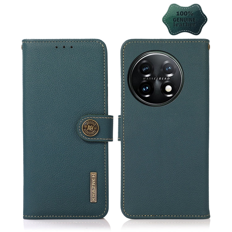 For OnePlus 11 KHAZNEH Custer Texture RFID Genuine Leather Phone Case(Green) - OnePlus Cases by buy2fix | Online Shopping UK | buy2fix