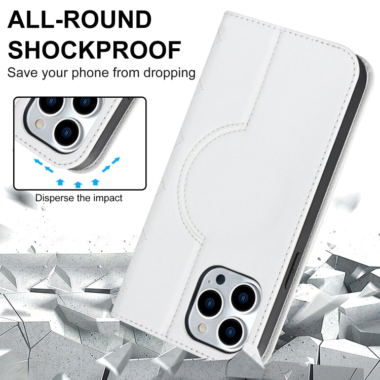 For iPhone 14 Pro Rhombic MagSafe RFID Anti-Theft Wallet Leather Phone Case(White) - iPhone 14 Pro Cases by buy2fix | Online Shopping UK | buy2fix