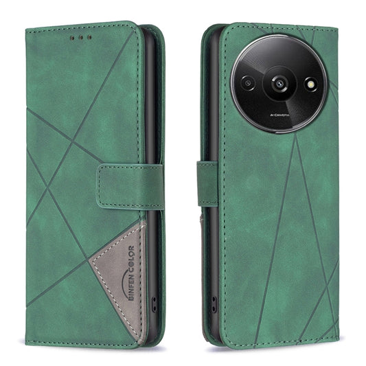 For Xiaomi Redmi A3 Magnetic Buckle Rhombus Texture Leather Phone Case(Green) - Xiaomi Cases by buy2fix | Online Shopping UK | buy2fix