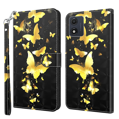 For Motorola Moto E13 3D Painting Pattern Leather Phone Case(Gold Butterfly) - Motorola Cases by buy2fix | Online Shopping UK | buy2fix