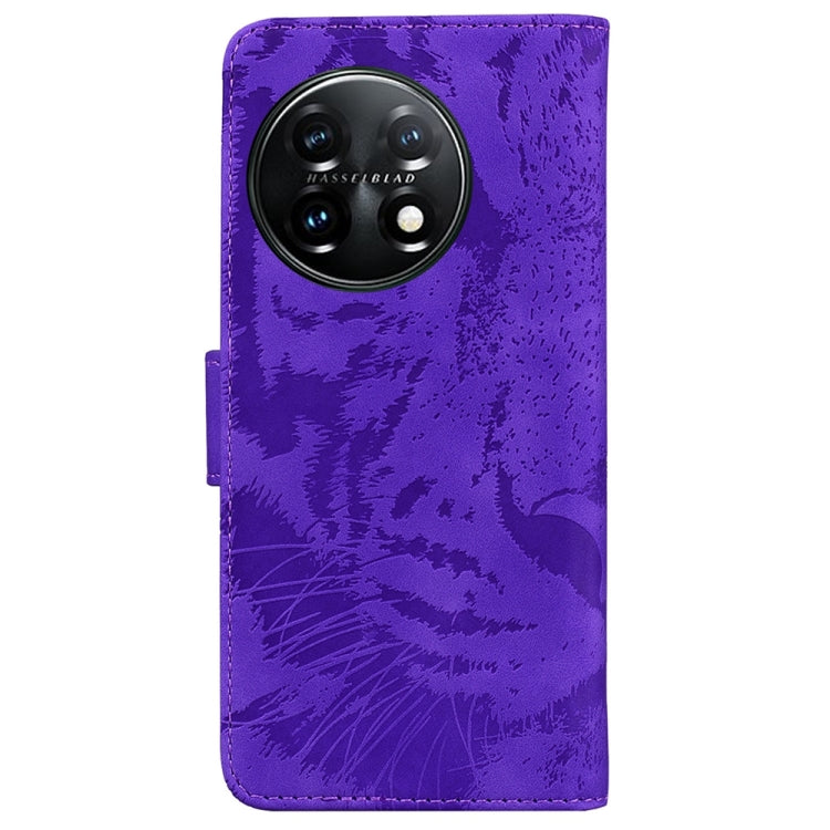 For OnePlus 11 Tiger Embossing Pattern Leather Phone Case(Purple) - OnePlus Cases by buy2fix | Online Shopping UK | buy2fix