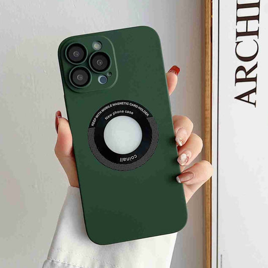 For iPhone 14 Plus Skin Feel CD Texture MagSafe Magnetic Phone Case(Dark Green) - iPhone 14 Plus Cases by buy2fix | Online Shopping UK | buy2fix