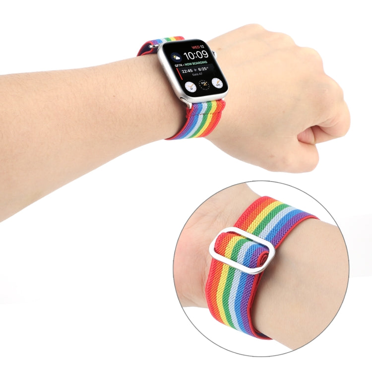 For Apple Watch Ultra 49mm&Watch Ultra 2 49mm / Series 9&8&7 45mm / SE 3&SE 2&6&SE&5&4 44mm / 3&2&1 42mm Buckle Elastic Nylon Watch Band(Rainbow) - Watch Bands by buy2fix | Online Shopping UK | buy2fix