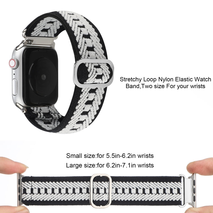 For Apple Watch Ultra 49mm&Watch Ultra 2 49mm / Series 9&8&7 45mm / SE 3&SE 2&6&SE&5&4 44mm / 3&2&1 42mm Buckle Elastic Nylon Watch Band(Black White) - Watch Bands by buy2fix | Online Shopping UK | buy2fix