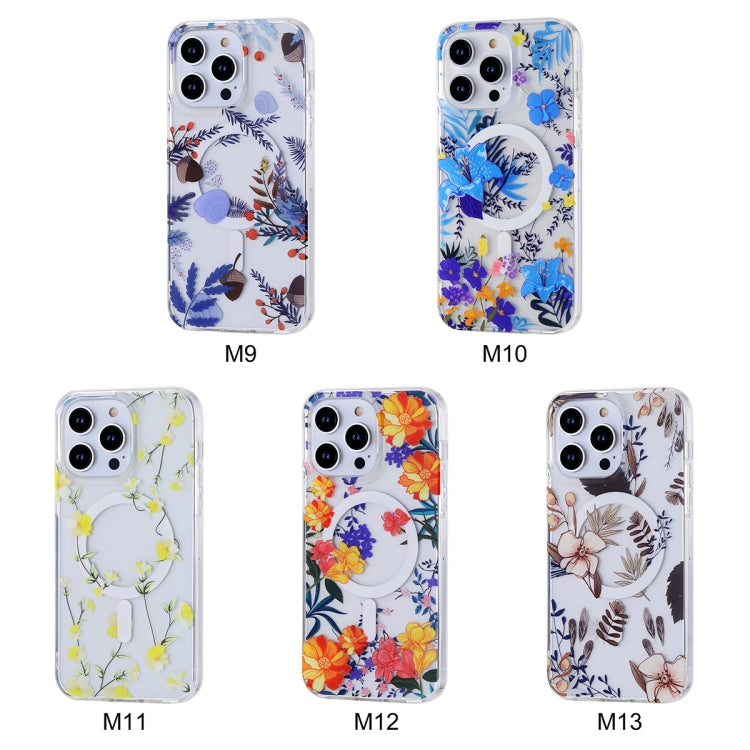 For iPhone 14 Plus Transparent Double Sided Magsafe Phone Case(Sky Blue Flower) - iPhone 14 Plus Cases by buy2fix | Online Shopping UK | buy2fix