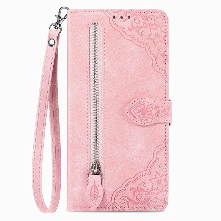 For Blackview A85 Embossed Flower Zipper Leather Phone Case(Pink) - More Brand by buy2fix | Online Shopping UK | buy2fix