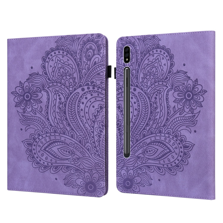 For Samsung Galaxy Tab S9 / S9 FE Peacock Embossed Pattern Leather Tablet Case(Purple) - Galaxy Tab S9 Cases by buy2fix | Online Shopping UK | buy2fix