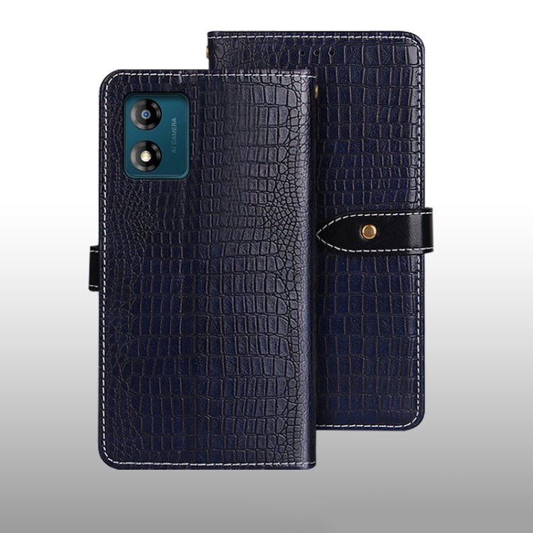 For Motorola Moto E13 idewei Crocodile Texture Leather Phone Case(Dark Blue) - Motorola Cases by idewei | Online Shopping UK | buy2fix