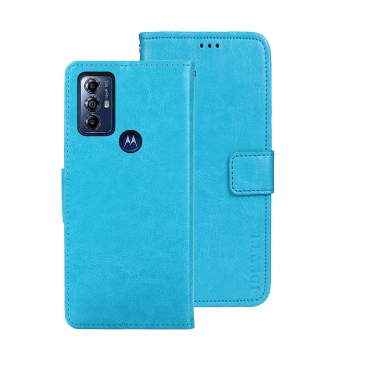 For Motorola Moto G Play 2023 idewei Crazy Horse Texture Leather Phone Case with Holder(Sky Blue) - Motorola Cases by idewei | Online Shopping UK | buy2fix