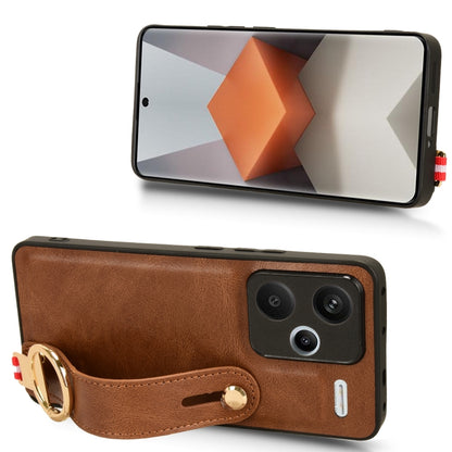 For Xiaomi Redmi Note 13 Pro+ Wristband Leather Back Phone Case(Brown) - Note 13 Pro+ Cases by buy2fix | Online Shopping UK | buy2fix