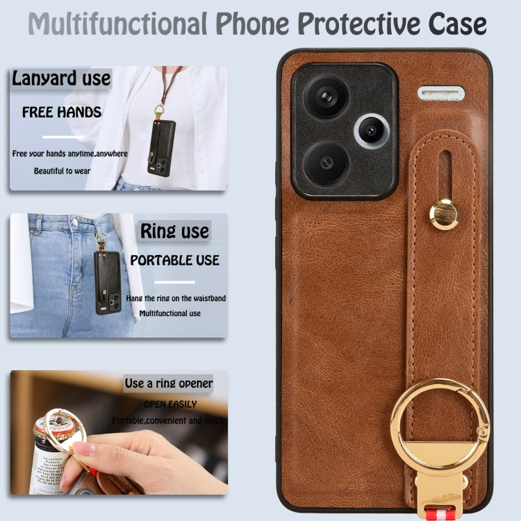 For Xiaomi Redmi Note 13 Pro+ Wristband Leather Back Phone Case(Brown) - Note 13 Pro+ Cases by buy2fix | Online Shopping UK | buy2fix