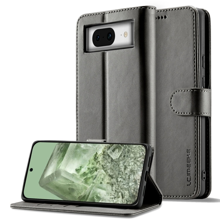 For Google Pixel 8a LC.IMEEKE Calf Texture Flip Leather Phone Case(Grey) - Google Cases by LC.IMEEKE | Online Shopping UK | buy2fix