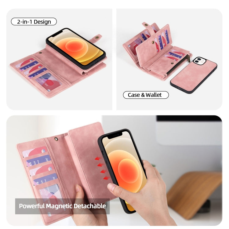 For iPhone 7 Plus / 8 Plus Zipper Wallet Detachable MagSafe Leather Phone Case(Pink) - More iPhone Cases by buy2fix | Online Shopping UK | buy2fix