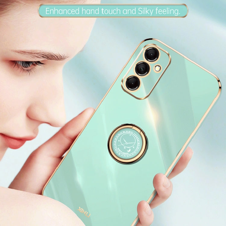 For Samsung Galaxy M14 5G XINLI Straight Edge 6D Electroplate TPU Phone Case with Ring Holder(Mint Green) - Galaxy Phone Cases by XINLI | Online Shopping UK | buy2fix