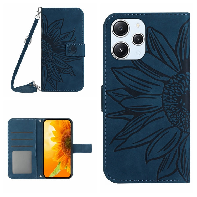 For Xiaomi Redmi 12 5G Skin Feel Sun Flower Embossed Flip Leather Phone Case with Lanyard(Inky Blue) - Xiaomi Cases by buy2fix | Online Shopping UK | buy2fix