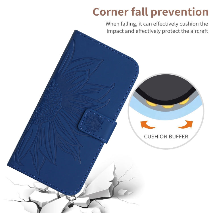 For Xiaomi Redmi 12 5G Skin Feel Sun Flower Embossed Flip Leather Phone Case with Lanyard(Dark Blue) - Xiaomi Cases by buy2fix | Online Shopping UK | buy2fix