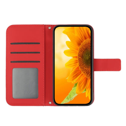 For Xiaomi 13T / 13T Pro Skin Feel Sun Flower Embossed Flip Leather Phone Case with Lanyard(Red) - Xiaomi Cases by buy2fix | Online Shopping UK | buy2fix